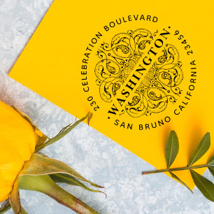 Carimbo Auto Entintado Vintage Art Deco Motif Custom Round Return Address