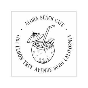Carimbo Auto Entintado Vintage Coconut Juice Nome Personalizado Endereço 