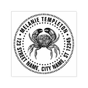 Carimbo Auto Entintado Vintage Crab Nº 1 Nome do Desenho Endereço de Reto