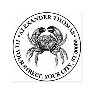 Carimbo Auto Entintado Vintage Crab Nº 1 Nome do Desenho Endereço de Reto