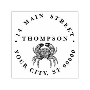 Carimbo Auto Entintado Vintage Crab Nº 1 Nome do Desenho Endereço de Reto