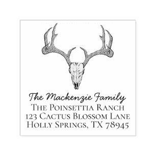 Carimbo Auto Entintado Vintage Deer Reindeer Antlers Endereço de Retorno