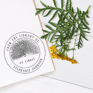 Carimbo Auto Entintado Vintage Ex Libris Única Pavão Livro