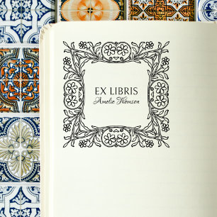 Carimbo Auto Entintado Vintage Floral Frame Elegante Ex Libris Livro Pers