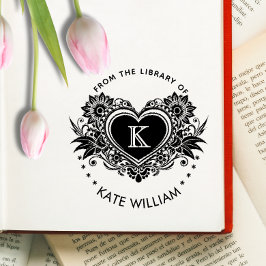 Carimbo Auto Entintado Vintage Floral Heart Monogramas