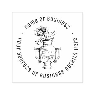 Carimbo Auto Entintado Vintage Flower Vase Business Name Endereço de devo