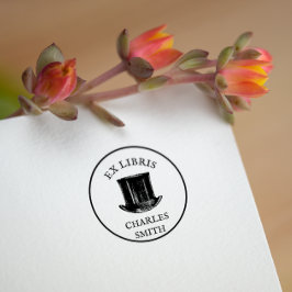 Carimbo Auto Entintado Vintage Hat Ex Libris Book