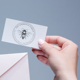 Carimbo Auto Entintado Vintage Honey Bee Family Name Round Return Address