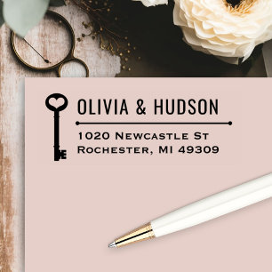 Carimbo Auto Entintado Vintage Key New Home Return Address