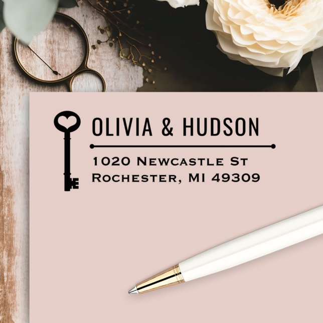 Carimbo Auto Entintado Vintage Key New Home Return Address (Criador carregado)