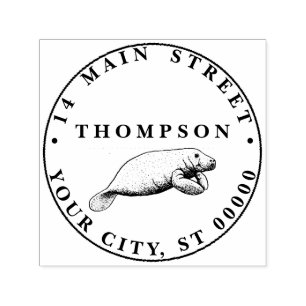 Carimbo Auto Entintado Vintage Manatee Nome do Desenho Endereço de Retorn