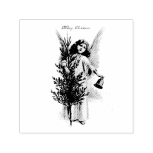 CARIMBO AUTO ENTINTADO VINTAGE MERRY CHRISTMAS ANGEL RUBBLE STAMP
