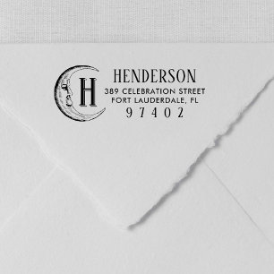 Carimbo Auto Entintado Vintage Moon Desenho Monograma Nome Retorno Endere