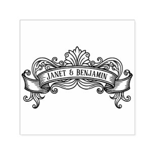 Carimbo Auto Entintado Vintage Ribbon Banner Names Casamento de Casal #8