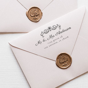 Carimbo Auto Entintado Vintage Rosas Return Address Rubber Stamp