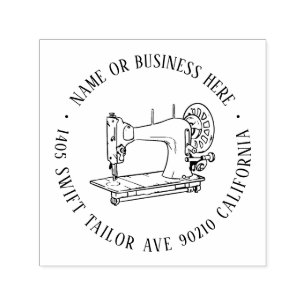 Carimbo Auto Entintado Vintage Sewing Machine Tailor Name Endereço de Dev