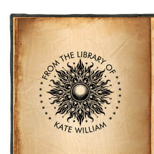 Carimbo Auto Entintado Vintage sun da biblioteca do selo redondo