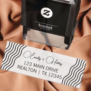 Carimbo Auto Entintado Wavy Modern Wedding Endereço Nome do Casal