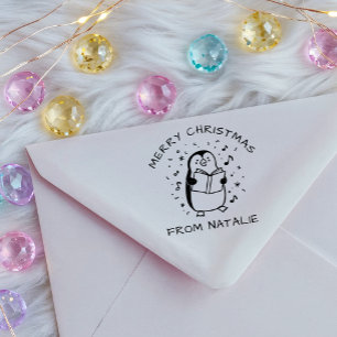Carimbo Auto Entintado Whimsical Carol Singing Penguin Feliz Natal