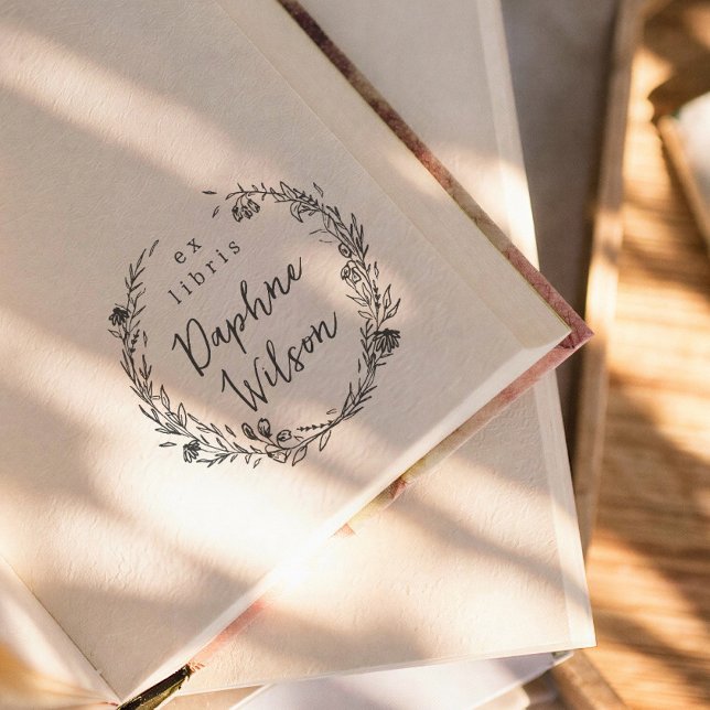 Carimbo Auto Entintado Whimsical Floral Frame Calligraphy Ex Libris Book (Criador carregado)