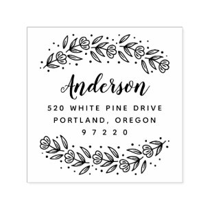 Carimbo Auto Entintado Whimsical Floral Vine Return Address