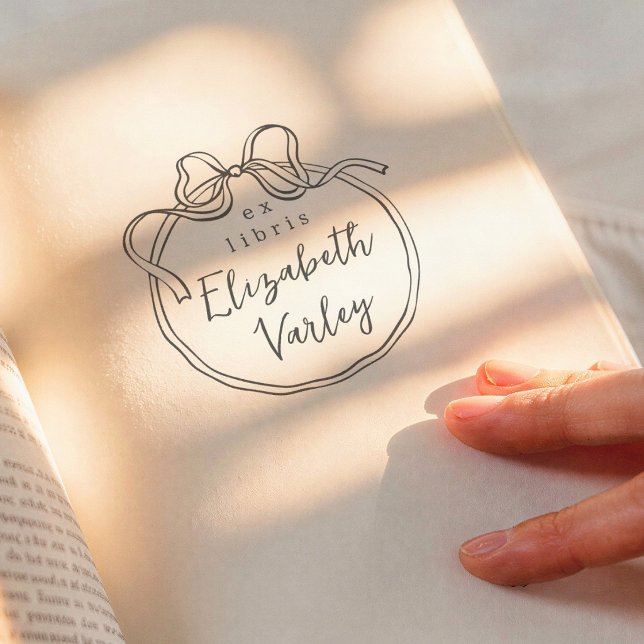 Carimbo Auto Entintado Whimsical Retro Bow Modern Script Ex Libris Book (Criador carregado)