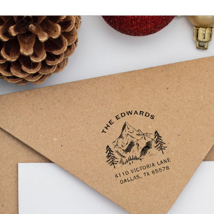 Carimbo Auto Entintado Winter Pine Tree Mountain Family Return Address Se