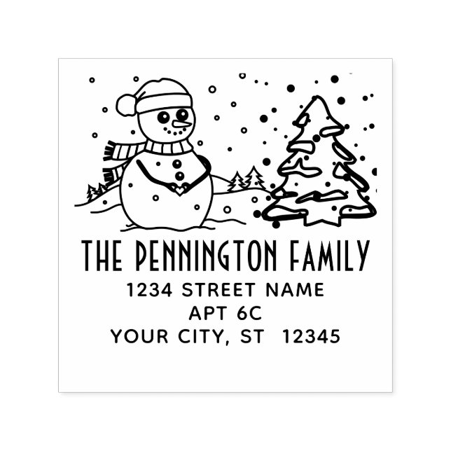 Carimbo Auto Entintado Winter Snow Falling Snowman Name Return Address  (Design)
