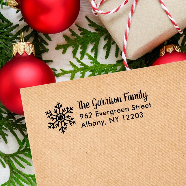 Carimbo Auto Entintado Winter Snowflake Holiday Return Address (Criador carregado)