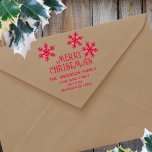 Carimbo Auto Entintado Winter Snowflakes Merry Christmas Return Address (<br><div class="desc">Personalize este autocolante com três flocos de neve arranjados de forma artística e o seu texto personalizado para uma forma festiva de carimbar o seu endereço de retorno ou qualquer mensagem que você queira. MERRY CHRISTMAS em uma fonte decorativa deliciosa pode ser alterado para FEIÇÕES FELIZES, se preferir, e adicionar...</div>