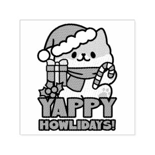 Carimbo Auto Entintado Yappy Howlidays - Bela Cartoon de Cão de Natal