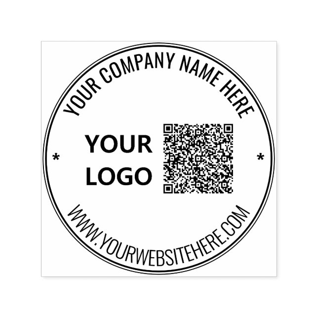 Carimbo Auto Entintado Your Design QR Code and Logo Round Stamp Template (Design)