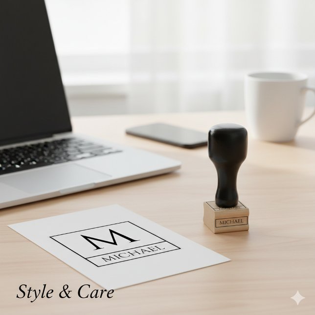 Carimbo de Arte da Madeira com seu nome e inicial (Wood Art Stamp Featuring Your Name and Initial)