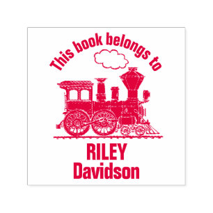 Carimbo de biblioteca com nome de trem a vapor