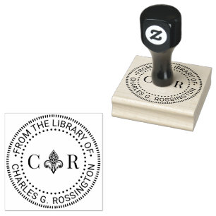 Carimbo De Borracha 2 Inicial Mongm Flor de Lis #26 Nome do Livro Bibl