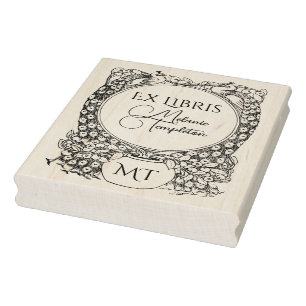 Carimbo De Borracha 2 Pavões em torno do Ex Libris do Nome da Planta e