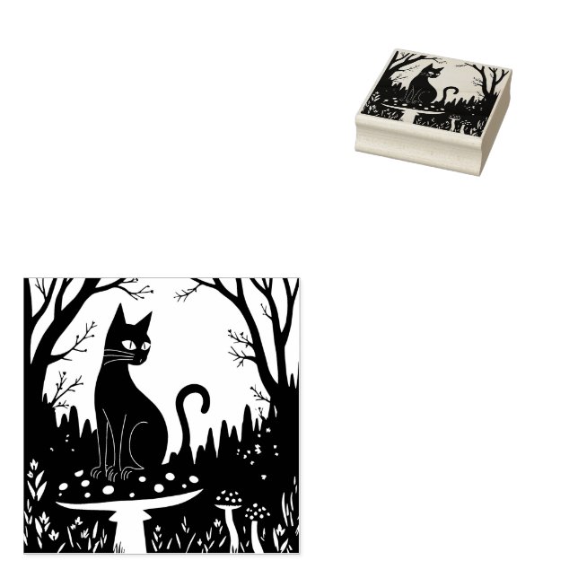Carimbo De Borracha A Familiar Black Cat And Toadstools Halloween 3 (Carimbado)