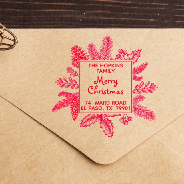 Carimbo De Borracha A Praça de Natal Deixa o nome da família Endereço  (Criador carregado)