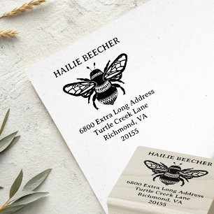Carimbo De Borracha Abeja Melífera Personalizada Extra Longa Endereço