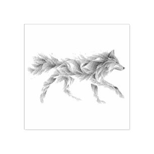 Carimbo De Borracha Abstrato Wolf Art: Ilustração Geométrica Animal