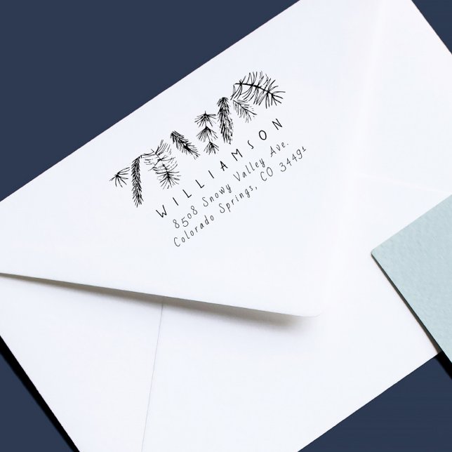 Carimbo De Borracha Agulhas de pinheiro russo Feriados de inverno Ende (Casual Handwriting Hand-drawn Pine Branches Winter Holidays Christmas Return Address Stamp)