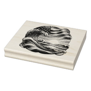 Carimbo De Borracha American USA Flag Beach Wave Sunset Patriset Art