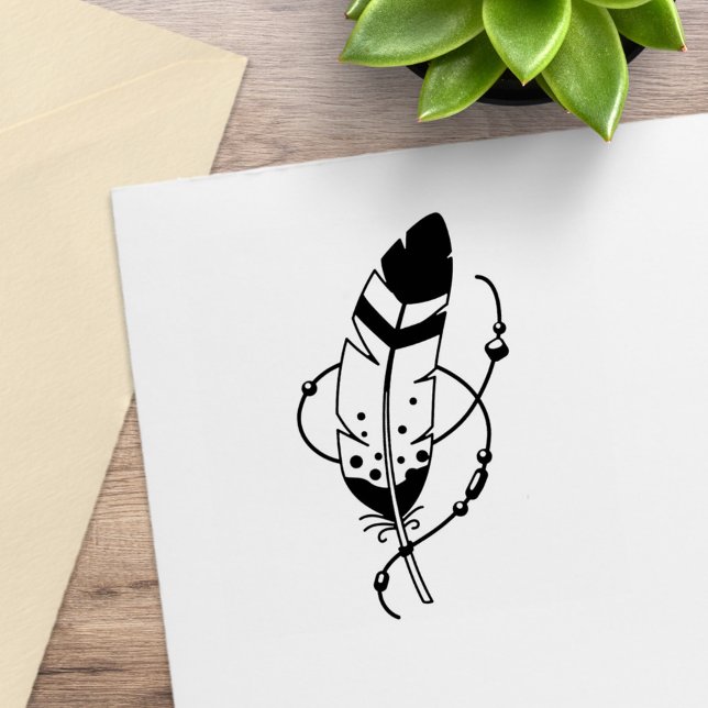 Carimbo De Borracha Amuleto de Boho Tribal do Feather Miçanga (Criador carregado)