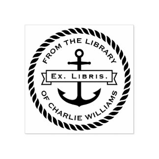 Carimbo De Borracha Âncora banner corda borda nome ex libris bookplate