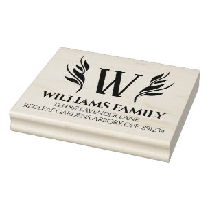 Carimbo De Borracha Apelido Floral Elegante Monograma Endereço de Dev