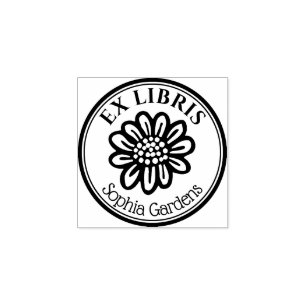 Carimbo De Borracha Arredondar Ex Libris - Flor Desenhada À Mão