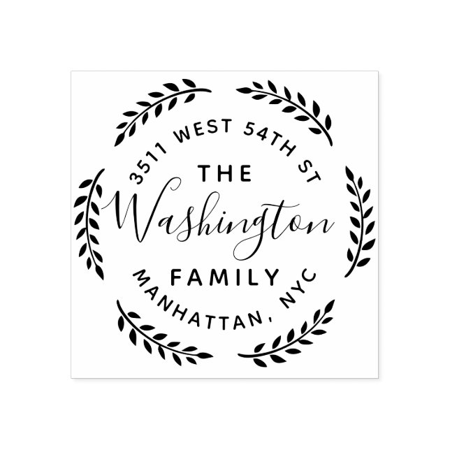 Carimbo De Borracha Arredondar Nome da Família Wreath Botânica Endereç (Impressão)