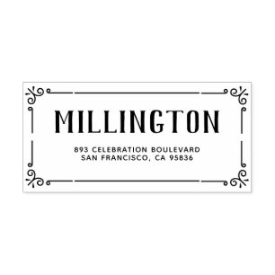Carimbo De Borracha Art Deco Border Family Name & Return Address
