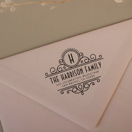 Carimbo De Borracha Art Deco Monograma | Nome personalizado e endereço