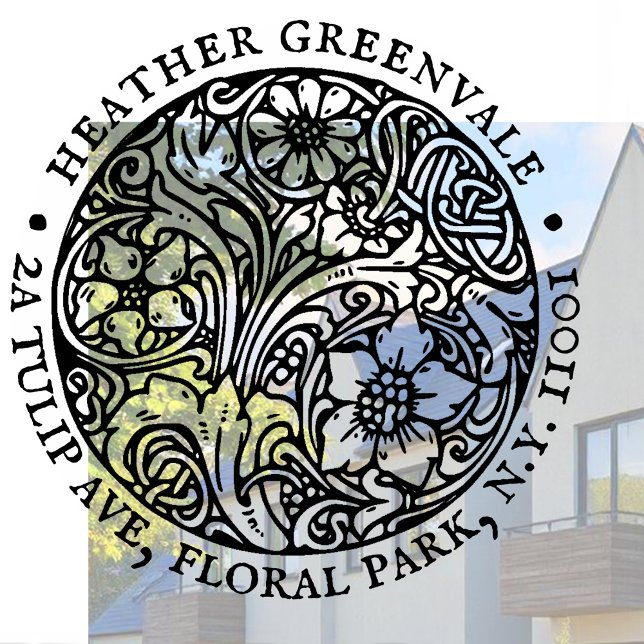 Carimbo De Borracha Art Nouveau Design Floral Endereço de Devolução (Criador carregado)